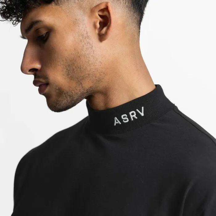 ASRV Long Sleeves Men CottonPlus Mock Neck Long Sleeve Black