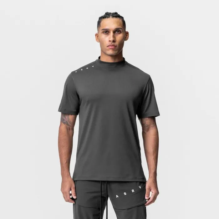 ASRV Short Sleeves Men Core Mock Neck Tee Space Grey