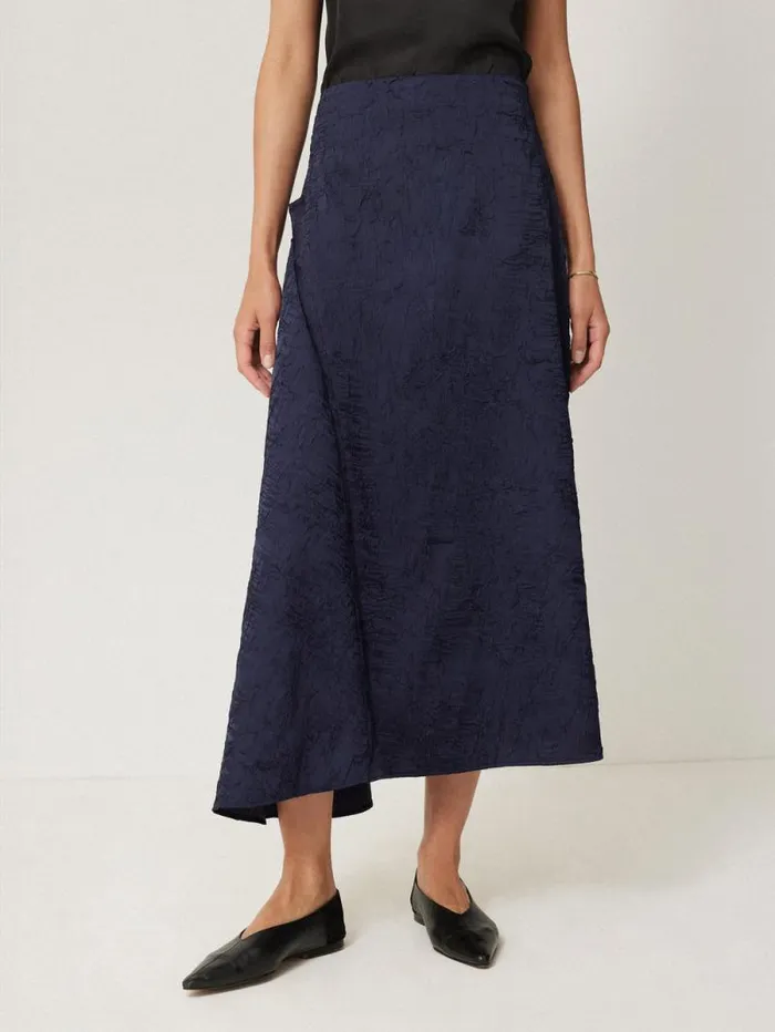 Asymmetric Textured Skirt Navy Women Jigsaw Coords