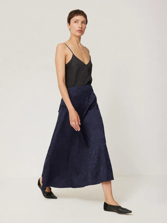 Asymmetric Textured Skirt Navy Women Jigsaw Coords