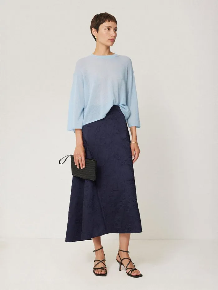 Asymmetric Textured Skirt Navy Women Jigsaw Coords