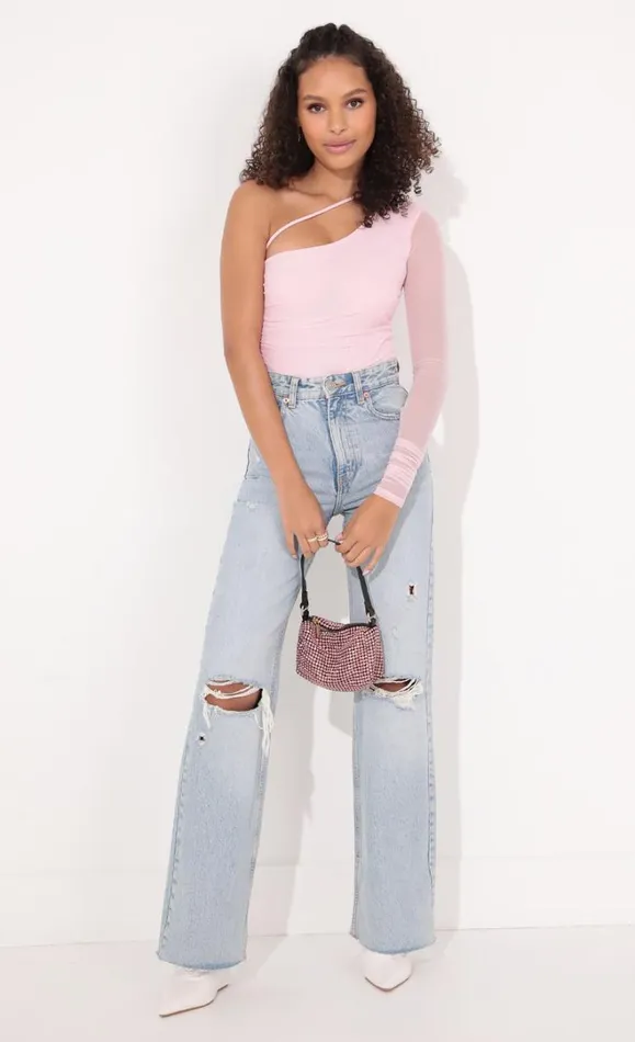 Asymmetrical Bodysuit Baby Pink Women LUCY IN THE SKY Tops