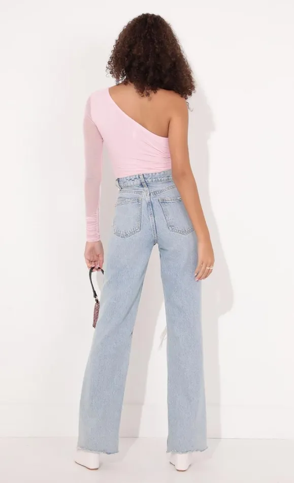 Asymmetrical Bodysuit Baby Pink Women LUCY IN THE SKY Tops Asymmetrical Bodysuit Baby Pink Women LUCY IN THE SKY Tops