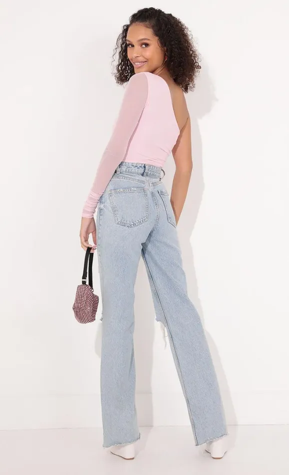 Asymmetrical Bodysuit Baby Pink Women LUCY IN THE SKY Tops Asymmetrical Bodysuit Baby Pink Women LUCY IN THE SKY Tops