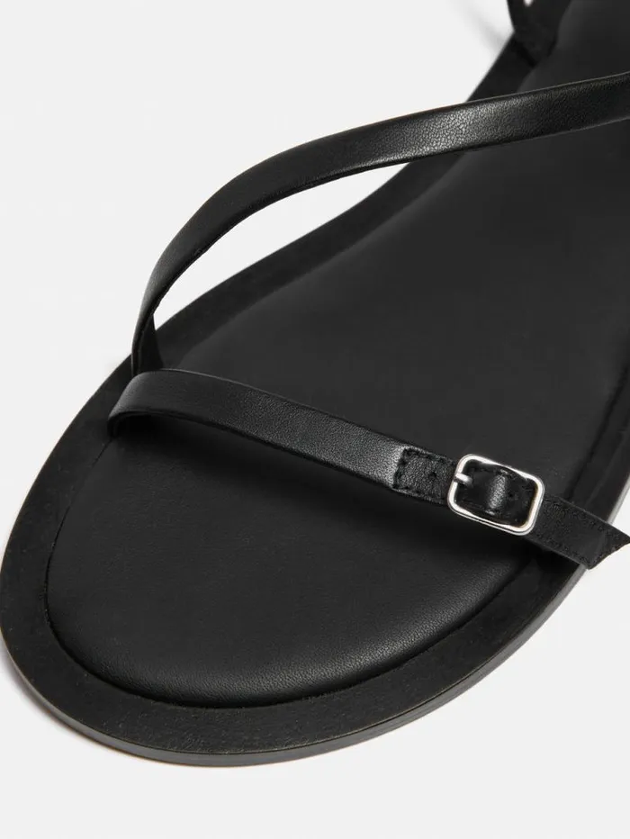 Asymmetrical Strappy Sandal Black Women Jigsaw Flats