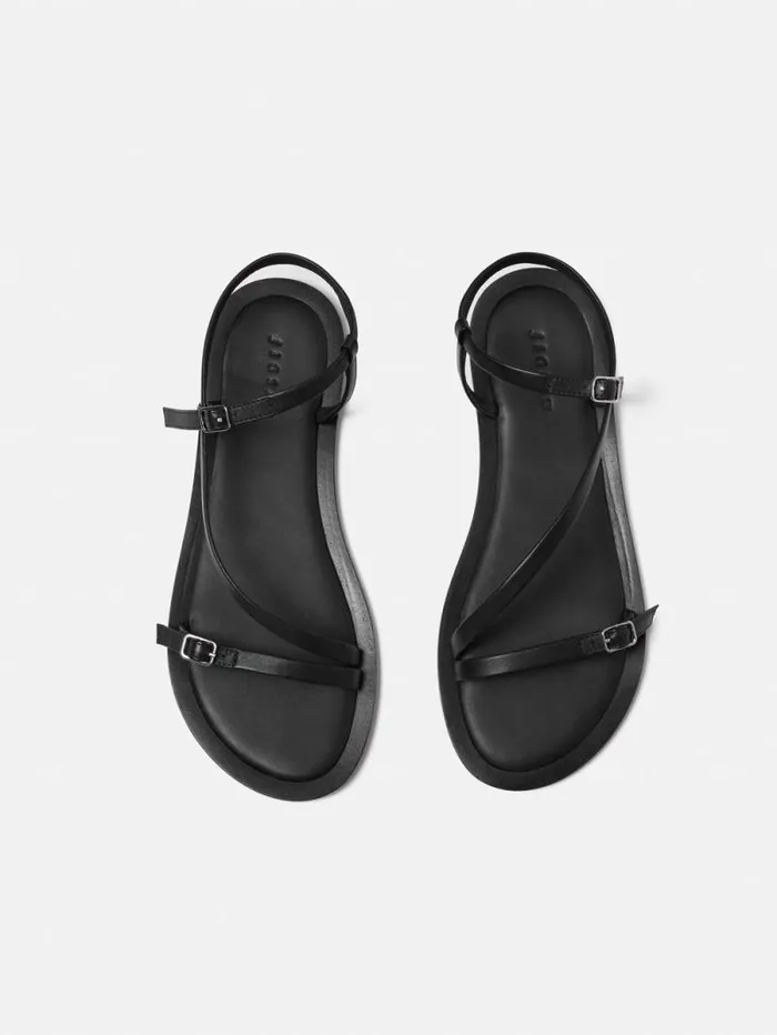 Asymmetrical Strappy Sandal Black Women Jigsaw Flats