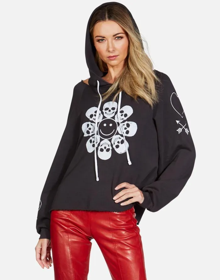 Autumn Happy Skull Flower Onyx Women Lauren Moshi Hoodies
