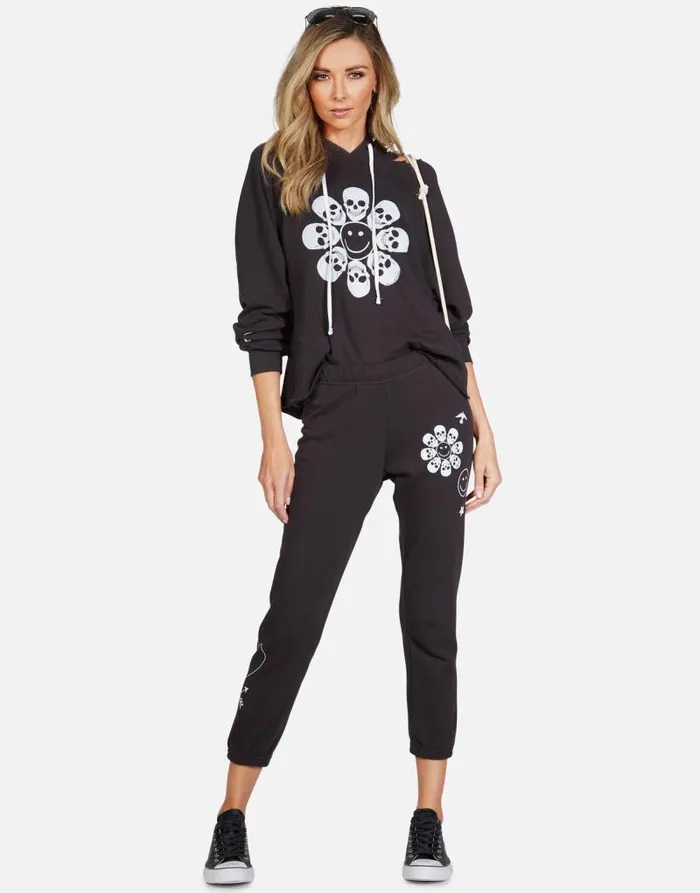Autumn Happy Skull Flower Onyx Women Lauren Moshi Hoodies