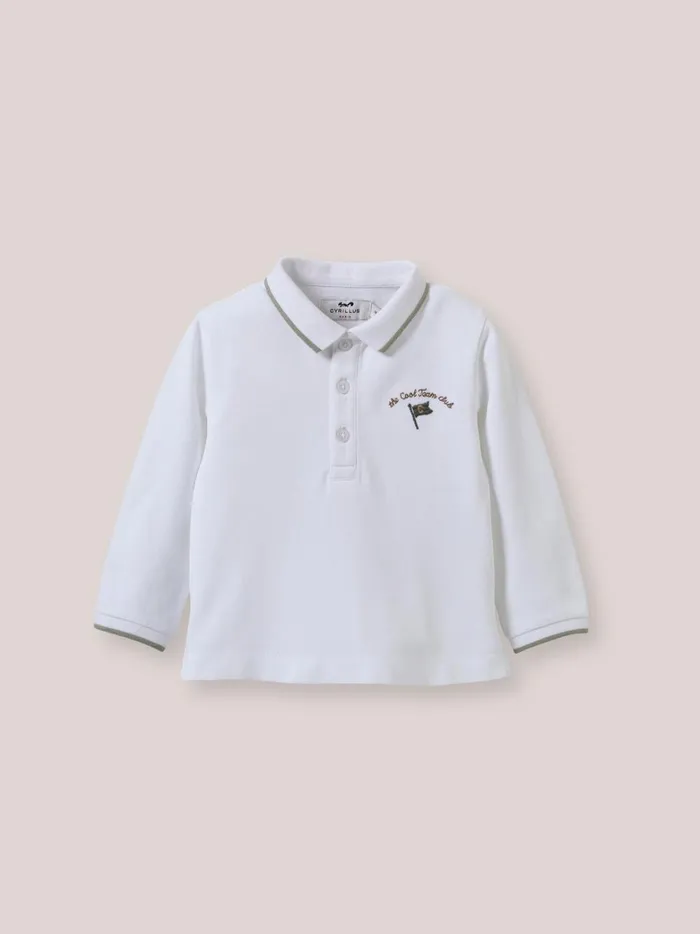 Baby Baby Boy Cyrillus Piqu Knit Organic Cotton Polo Shirt Blanc Doux