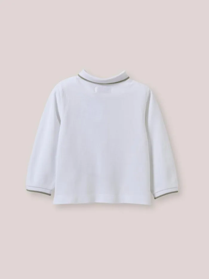 Baby Baby Boy Cyrillus Piqu Knit Organic Cotton Polo Shirt Blanc Doux