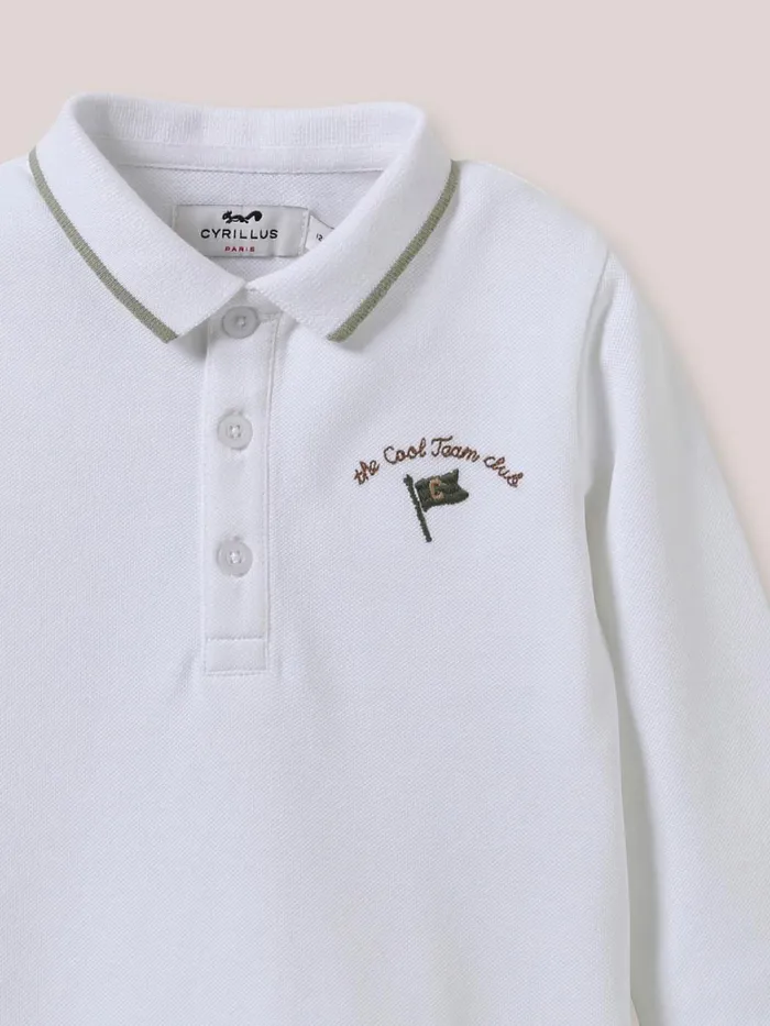 Baby Baby Boy Cyrillus Piqu Knit Organic Cotton Polo Shirt Blanc Doux