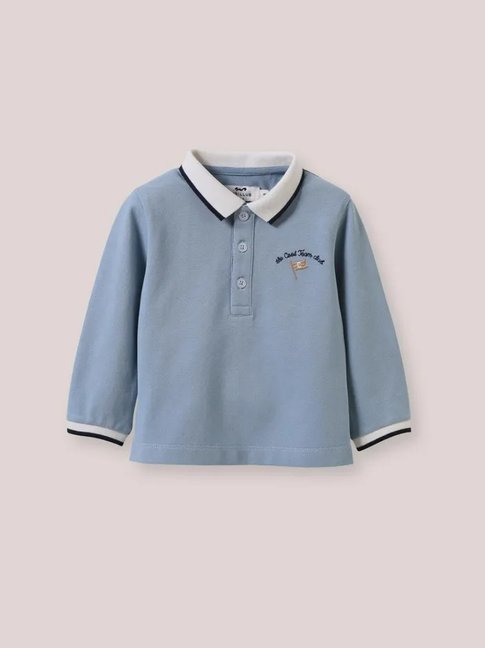 Baby Baby Boy Cyrillus Piqu Knit Organic Cotton Polo Shirt Bleu Cendre