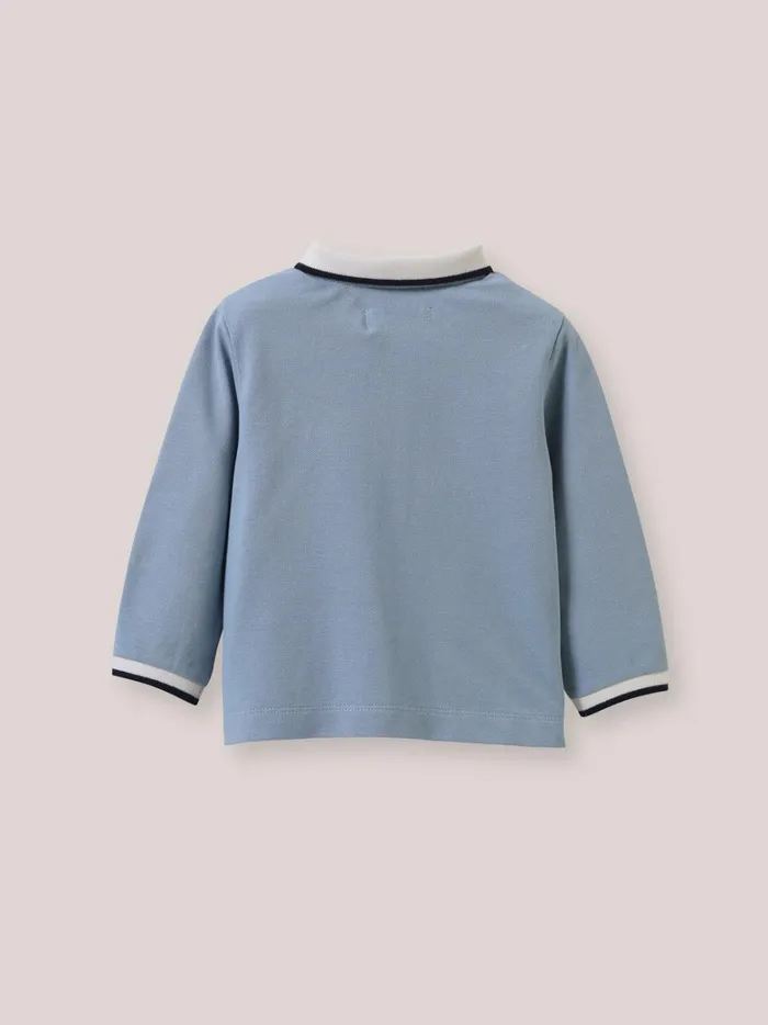 Baby Baby Boy Cyrillus Piqu Knit Organic Cotton Polo Shirt Bleu Cendre