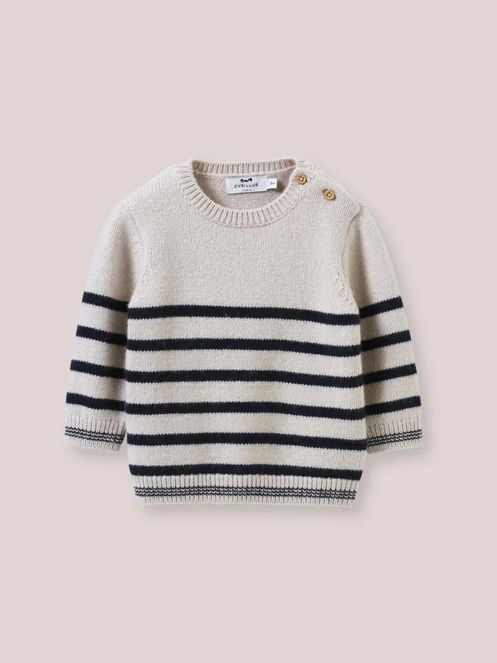 Baby Baby Boy Cyrillus Striped Wool Sweater Rayure Bleue