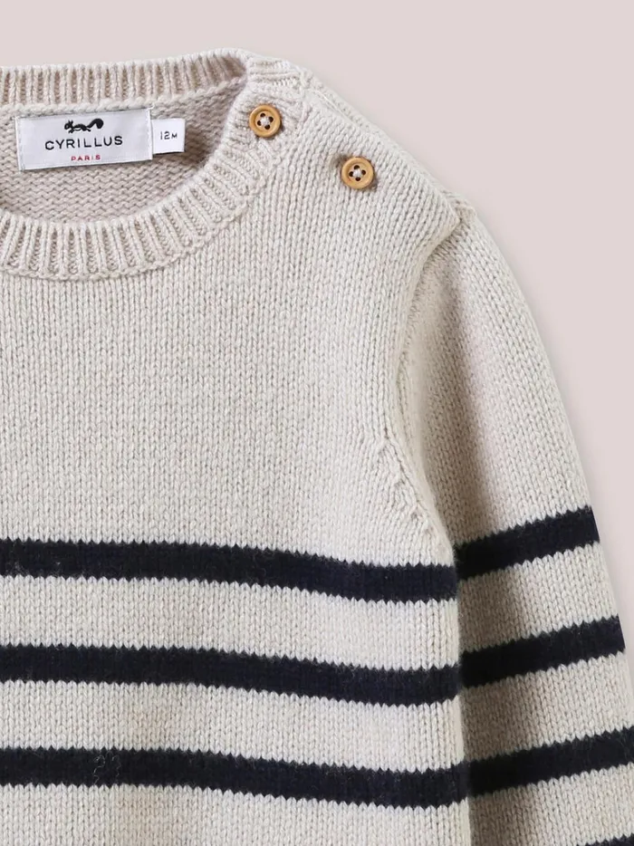 Baby Baby Boy Cyrillus Striped Wool Sweater Rayure Bleue