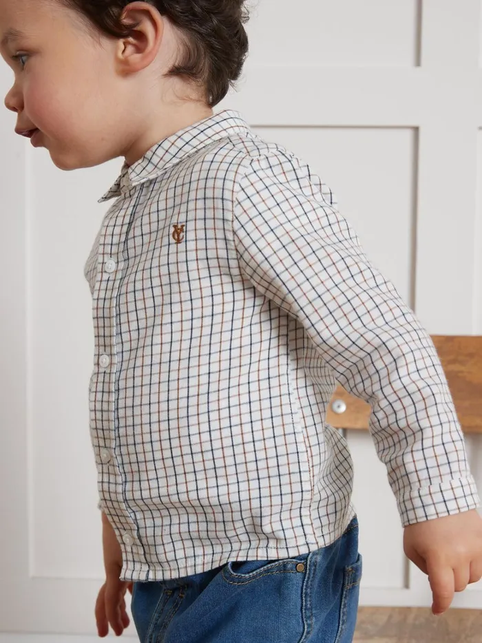 Baby Baby Boy Cyrillus Tattersall Check Shirt Carreaux Chocobleu