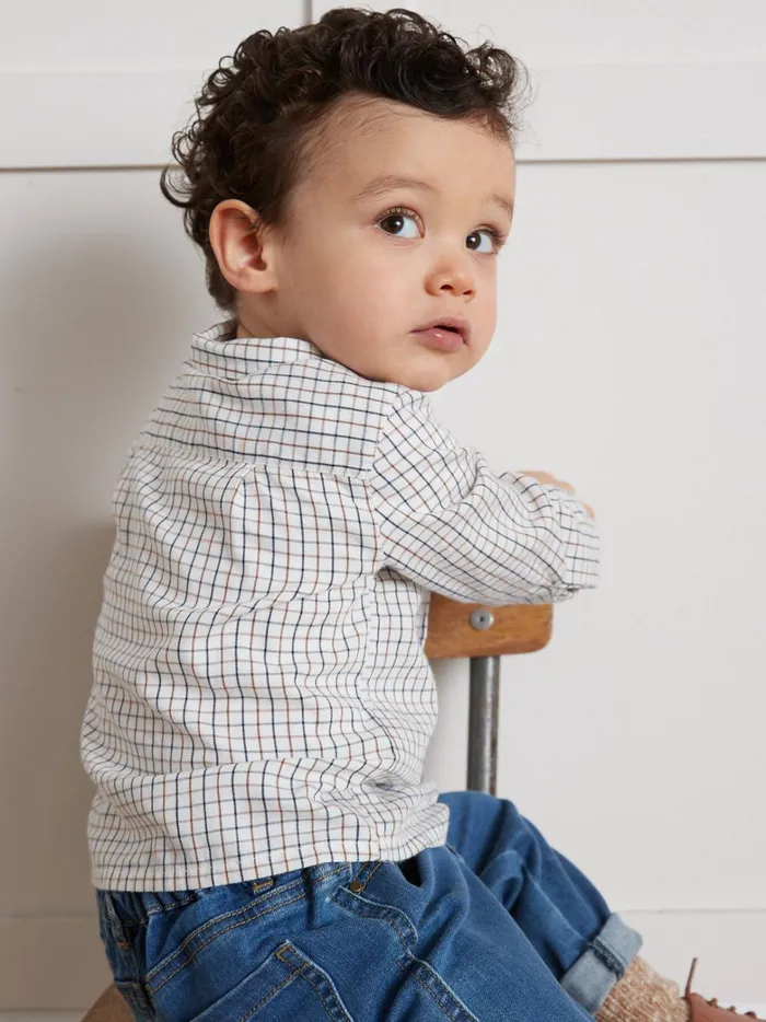 Baby Baby Boy Cyrillus Tattersall Check Shirt Carreaux Chocobleu