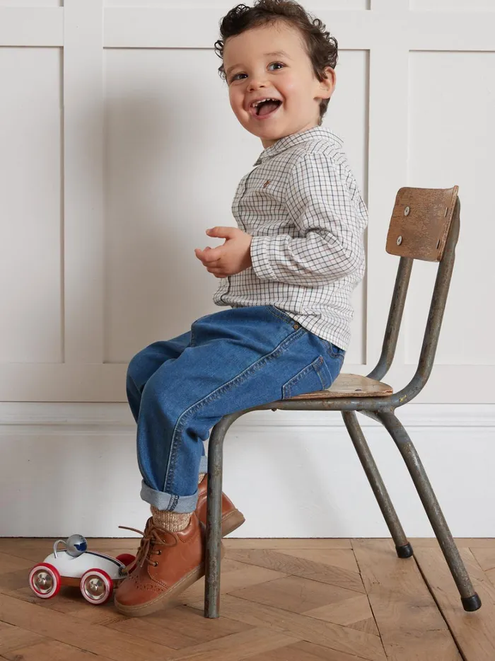 Baby Baby Boy Cyrillus Tattersall Check Shirt Carreaux Chocobleu