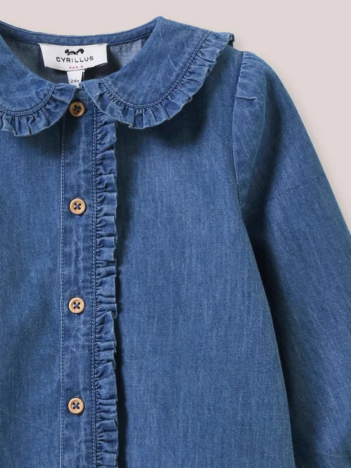Baby Baby Girl Cyrillus Lightweight Denim Blouse Denim Bleu