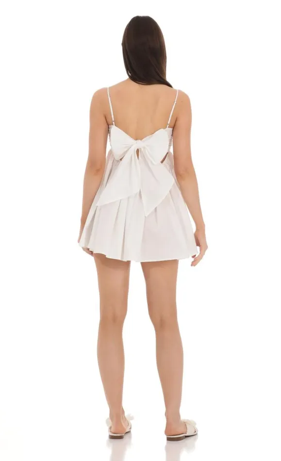 Babydoll Back Bow Dress White Women LUCY IN THE SKY Mini Dresses