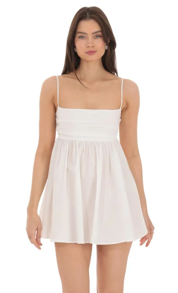 Babydoll Back Bow Dress White Women LUCY IN THE SKY Mini Dresses Babydoll Back Bow Dress White Women LUCY IN THE SKY Mini Dresses