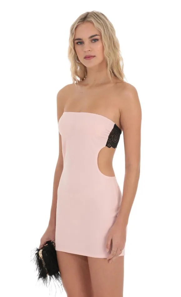 Back Lace Strapless Dress Pink Women LUCY IN THE SKY Mini Dresses