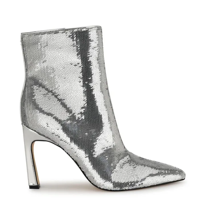 Baey Dress Ankle Booties Silver Sequin Women Nine West Boots and Booties
