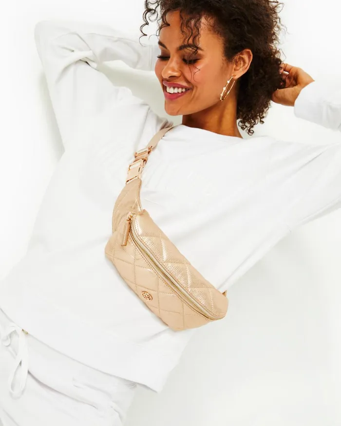 Bags WomenHome and Gifts Lilly Pulitzer Quilted Leather Kenton Belt Bag Gold Metallic