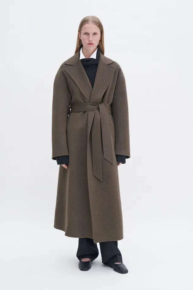 Belted Double Face Wool Coat Olive Melange Women Coats and Jackets filippak