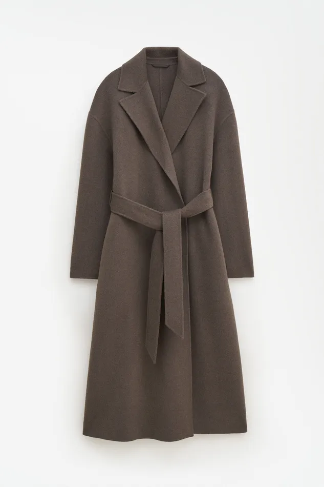 Belted Double Face Wool Coat Olive Melange Women Coats and Jackets filippak