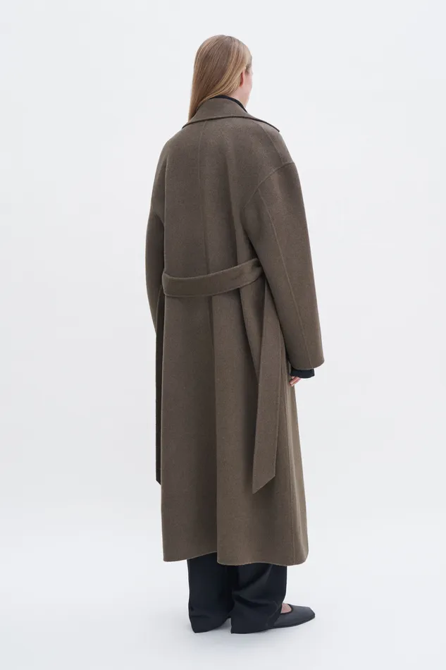 Belted Double Face Wool Coat Olive Melange Women Coats and Jackets filippak