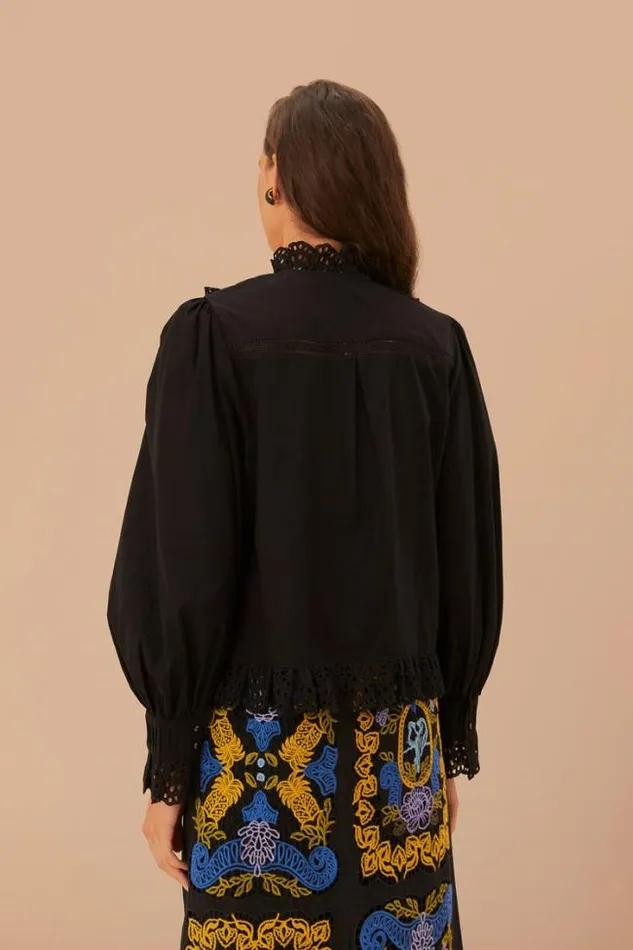 Black Lace And Pleat Blouse Women FARM Rio Blouses