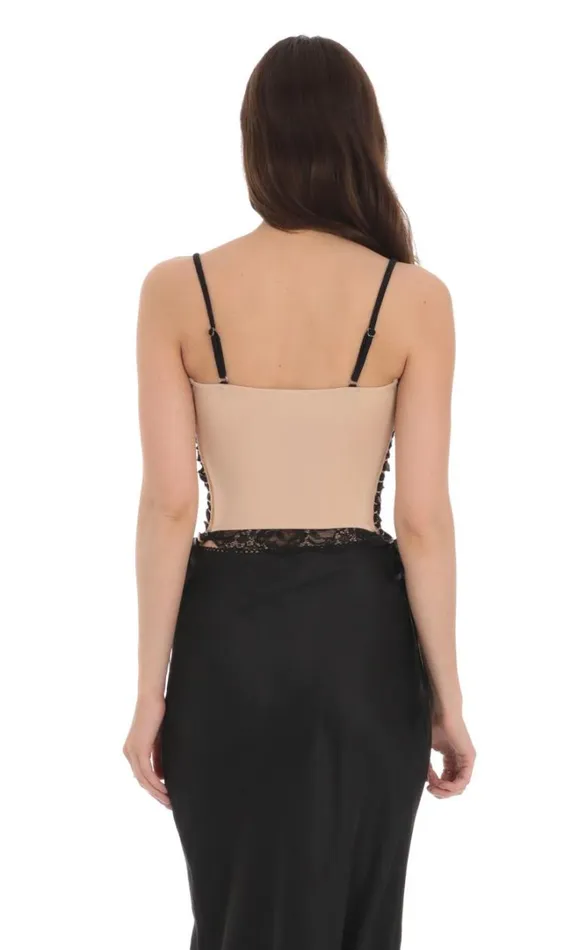 Black Lace Ribbon Top Tan Women LUCY IN THE SKY Tops Black Lace Ribbon Top Tan Women LUCY IN THE SKY Tops