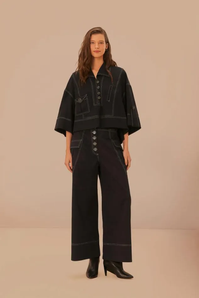 Black Low Waisted Topstiched Pants Women FARM Rio Pants