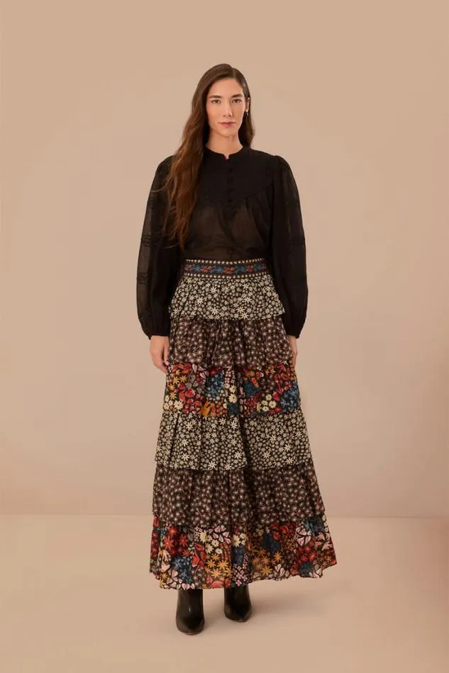 Black Scallops Long Sleeve Blouse Women FARM Rio Blouses
