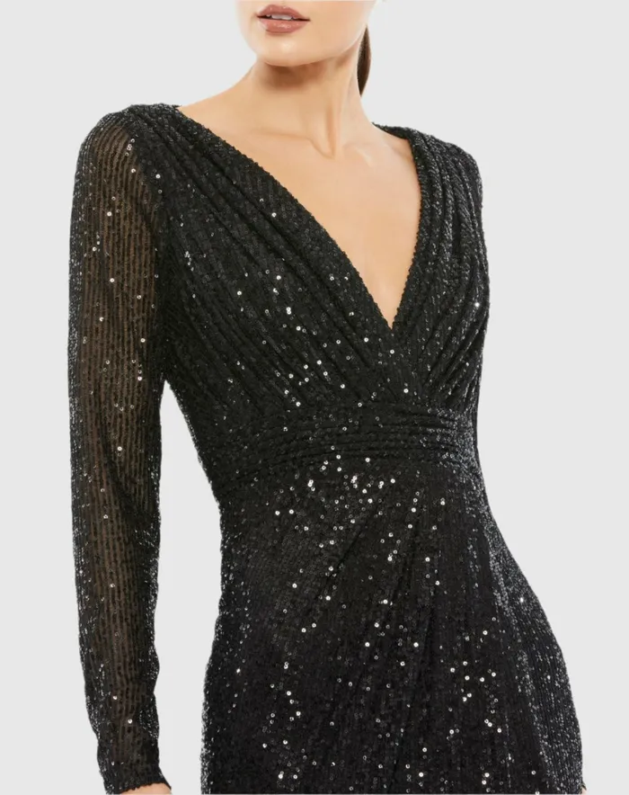 Black Sequined Long Sleeve Gown Black Women Best Sellers Mac Duggal