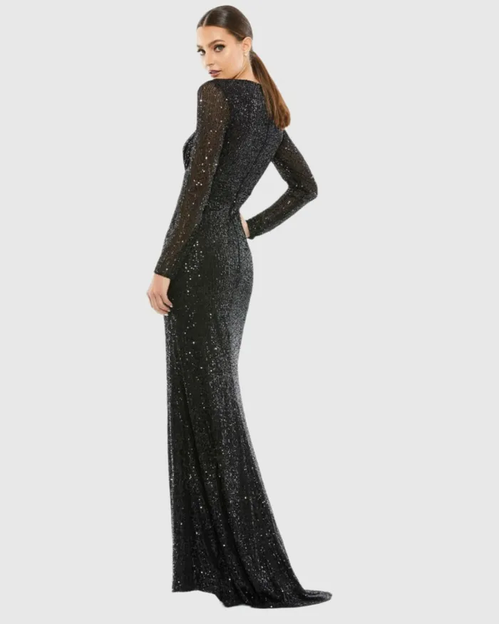 Black Sequined Long Sleeve Gown Black Women Best Sellers Mac Duggal