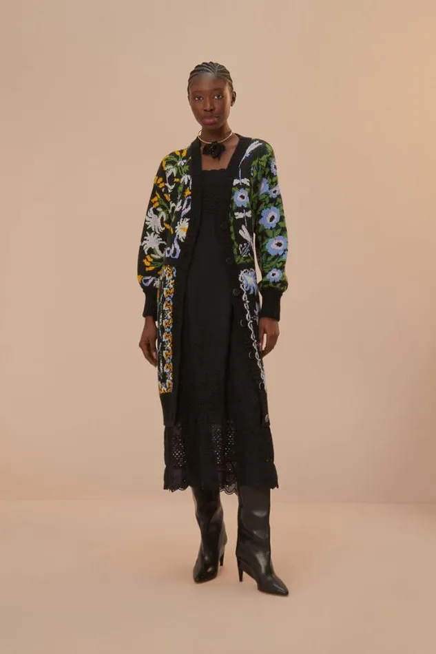 Black Winter Garden Knit Midi Cardigan Women FARM Rio Cardigans