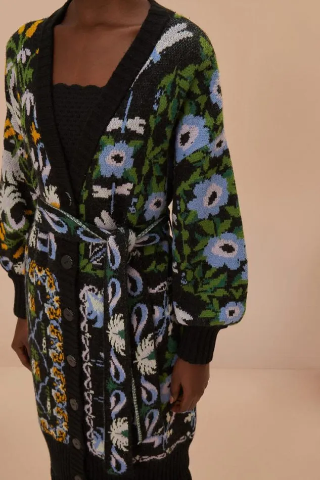 Black Winter Garden Knit Midi Cardigan Women FARM Rio Cardigans