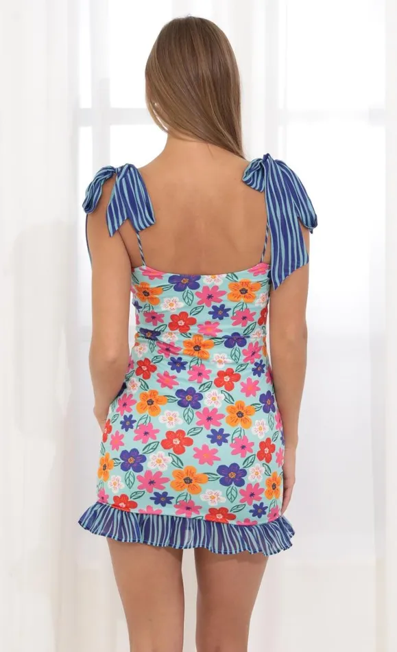 Bodycon Dress Blue Floral Women LUCY IN THE SKY Mini Dresses