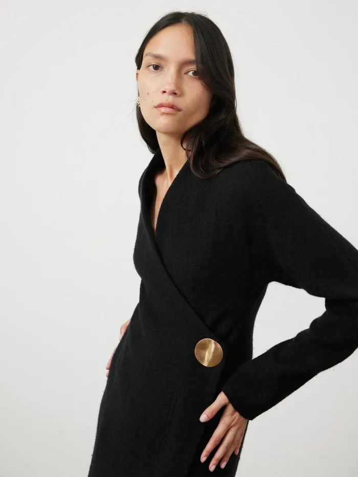 Boiled Wool Blend Disc Dress Black Women Jigsaw Knitwear and Cashmere