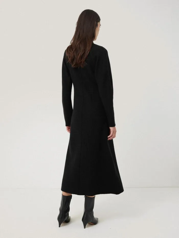 Boiled Wool Blend Disc Dress Black Women Jigsaw Knitwear and Cashmere