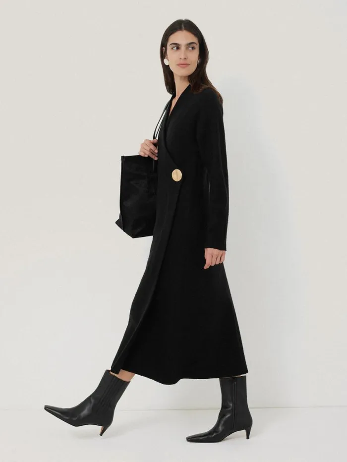 Boiled Wool Blend Disc Dress Black Women Jigsaw Knitwear and Cashmere
