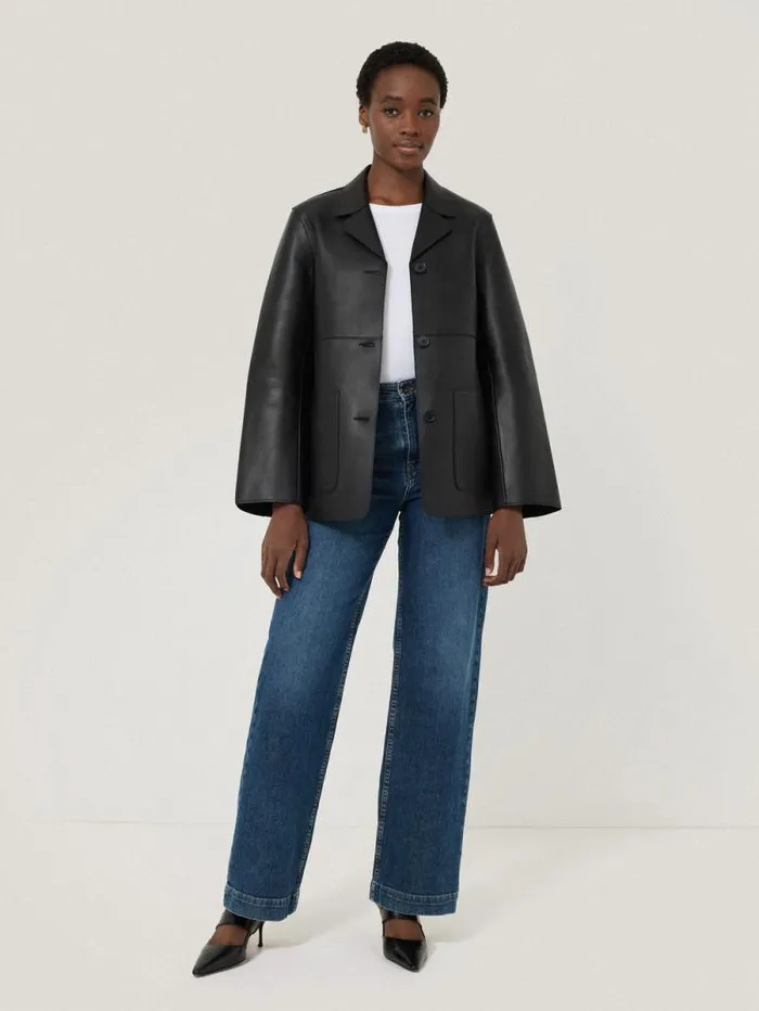 Bonded Leather Jacket Black Women Jigsaw Leather