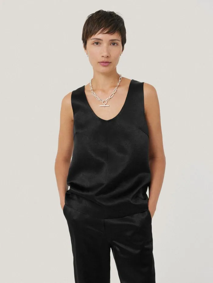 Bonded Satin Tank Top Black Women Jigsaw Coords