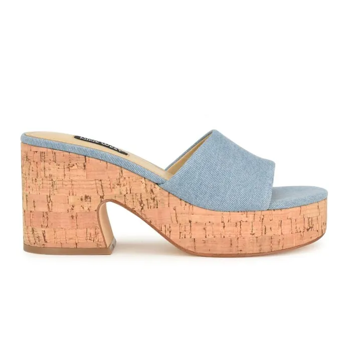Boone Platform Slide Sandals Denim Women Nine West Sandals