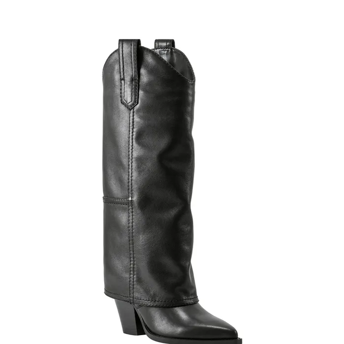 Boots Marc Fisher Women Harlo Foldover Western Boot Black Leather