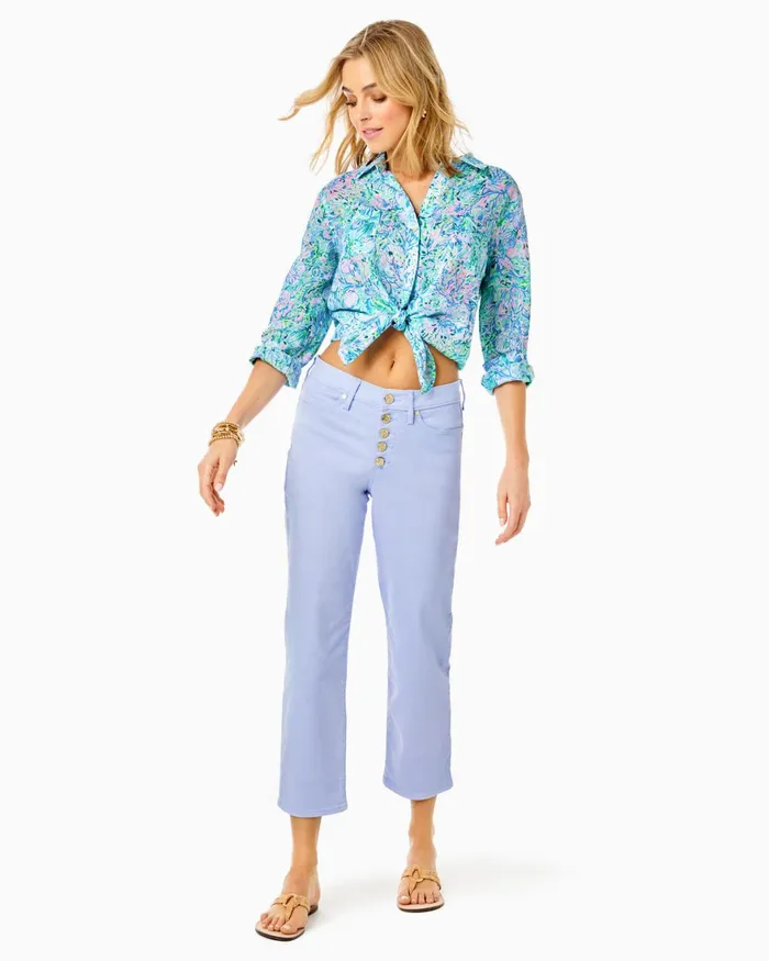 Bottoms Women Lilly Pulitzer 27034 South Ocean High Rise Straight Leg Jean Purple Phlox