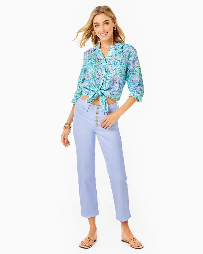 Bottoms Women Lilly Pulitzer 27034 South Ocean High Rise Straight Leg Jean Purple Phlox