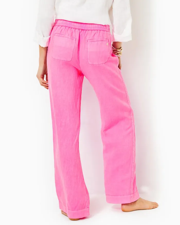Bottoms Women Lilly Pulitzer 31034 Deri Linen Palazzo Pant Aura Pink